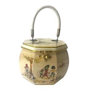 Judith Prothrombin Octagonal Hand Bag Purse Vintage 60s Art Deco Wood Whimsical